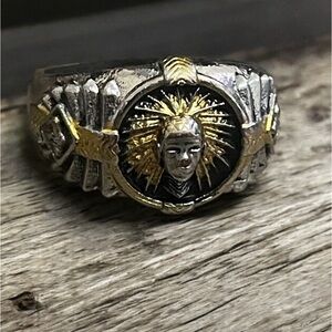 Spirit of the Warrior Ring - Intricate Silver & Gold Medieval Knight Emblem